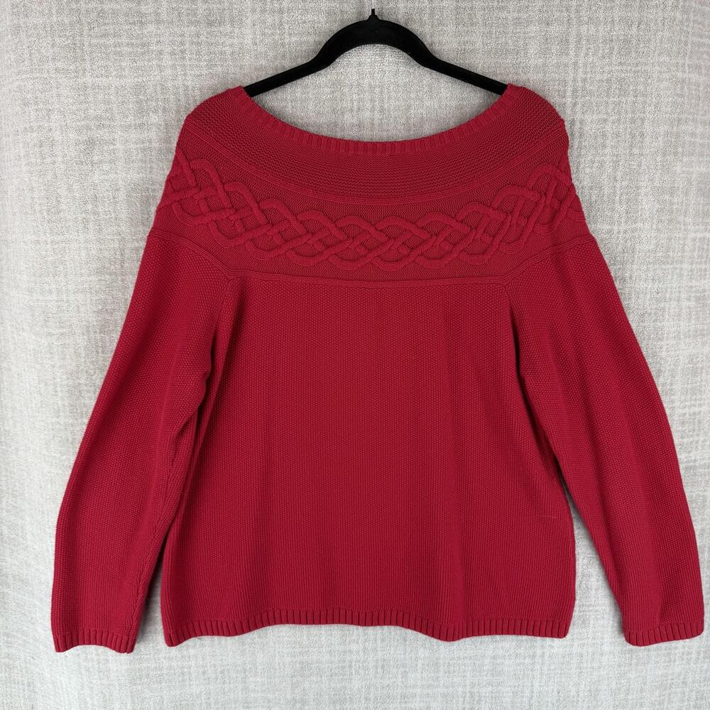 Talbots Blouse Womens XL Red Boat Neck Cable Knit Long Sleeve Pullover Soft - Picture 8 of 9